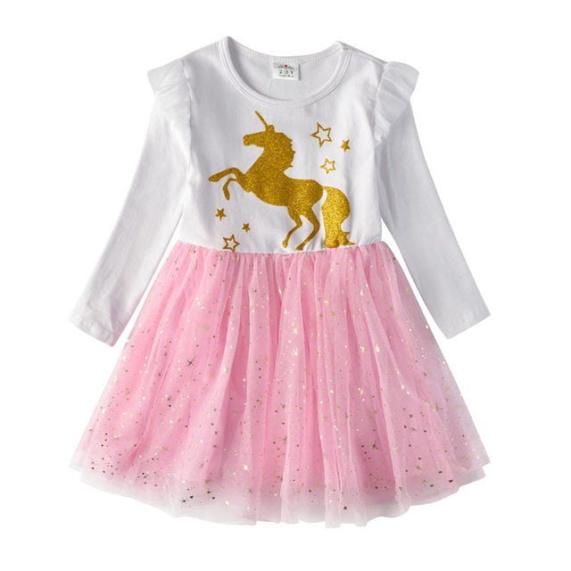 Long Sleeve Girls Dresses Unicorn Kids Dress For Girls 2019 Christmas Children Clothing Cotton Toddler Princess Dress 3-8Y