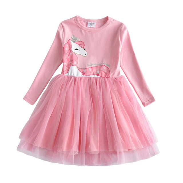 Long Sleeve Girls Dresses Unicorn Kids Dress For Girls 2019 Christmas Children Clothing Cotton Toddler Princess Dress 3-8Y