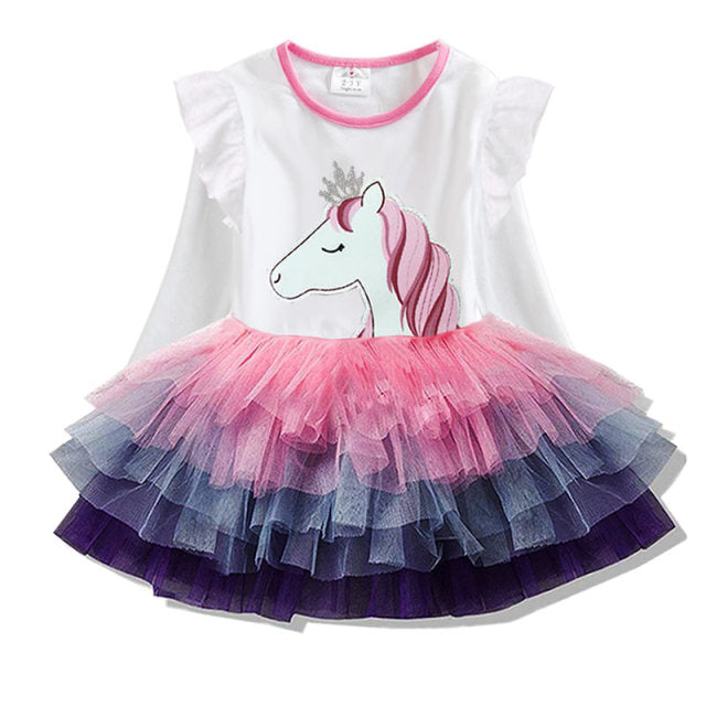 Long Sleeve Girls Dresses Unicorn Kids Dress For Girls 2019 Christmas Children Clothing Cotton Toddler Princess Dress 3-8Y