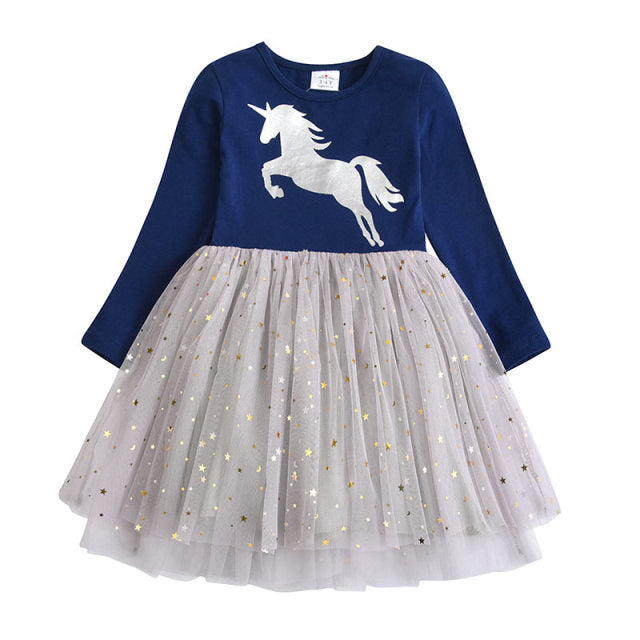 Long Sleeve Girls Dresses Unicorn Kids Dress For Girls 2019 Christmas Children Clothing Cotton Toddler Princess Dress 3-8Y