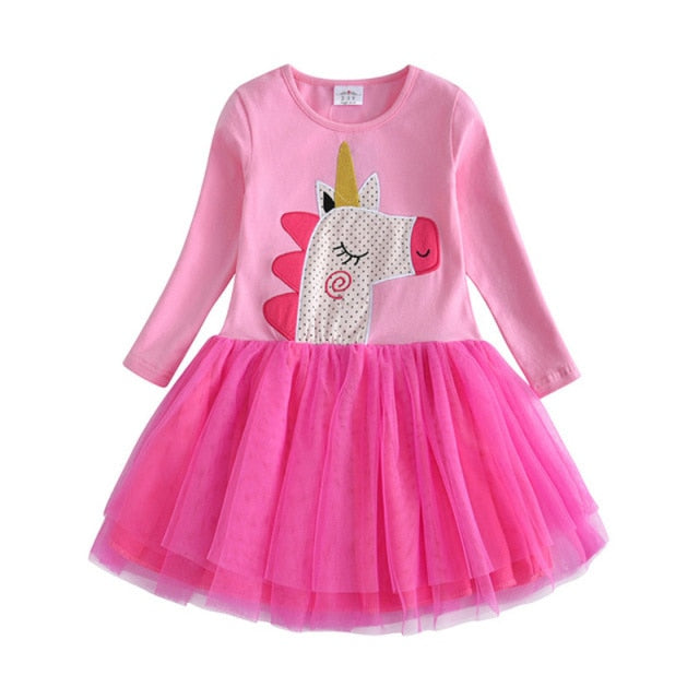 Long Sleeve Girls Dresses Unicorn Kids Dress For Girls 2019 Christmas Children Clothing Cotton Toddler Princess Dress 3-8Y