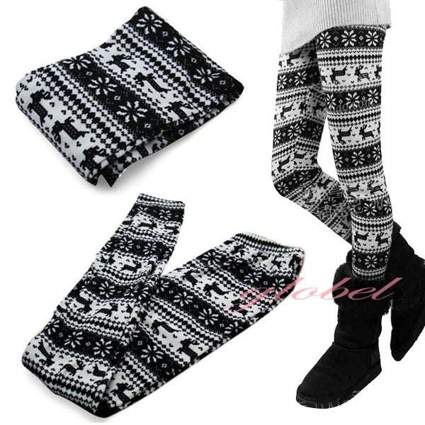 Women Retro Knitted Snowflakes Multi-Colors Figure Legging Pants PY
