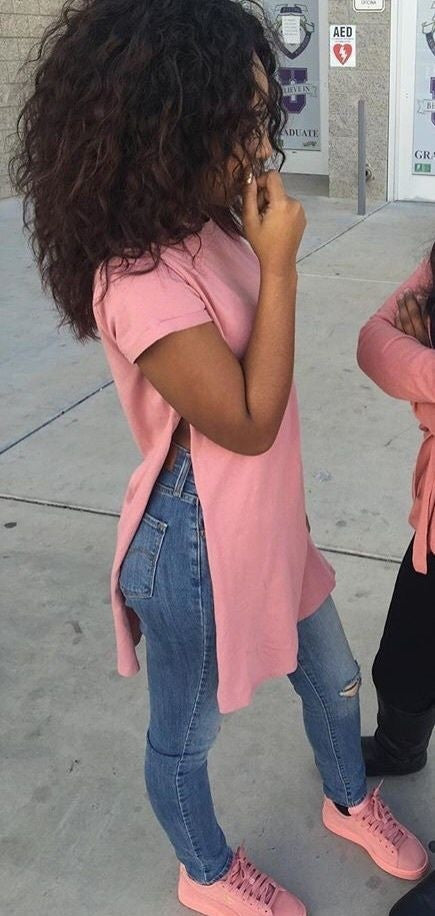 Online discount shop Australia - Fashion Side Splits Hem ladies Shirt Short Sleeve Loose Tops Casaul T shirt Women  Solid LJ4246R