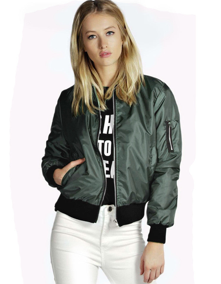 Online discount shop Australia - Bomber Fashion  Jacket Thin Women Basic Coats Zipper Long Sleeve Solid Slim  Black Green Baseball Jackets