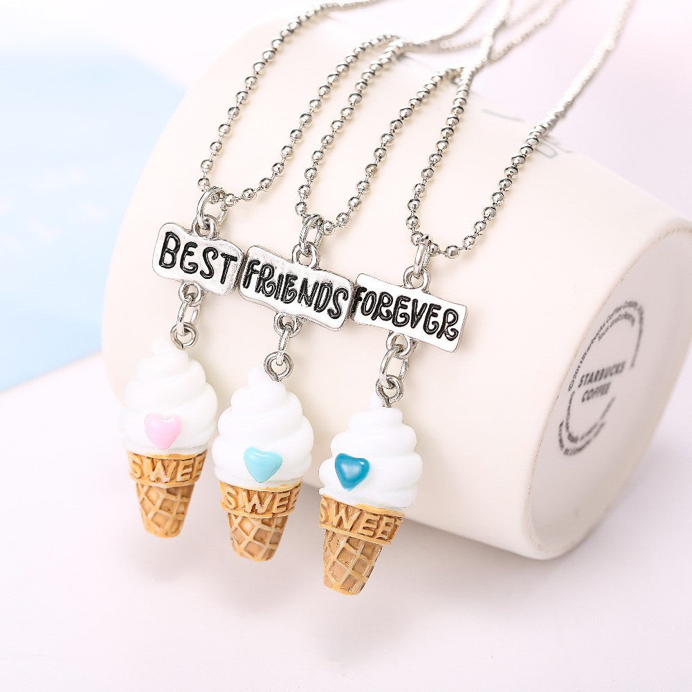 Online discount shop Australia - Best Friends BFF resin ice-cream pendant bead chain necklace,3 colors lead nickel cadmium free kids jewelry