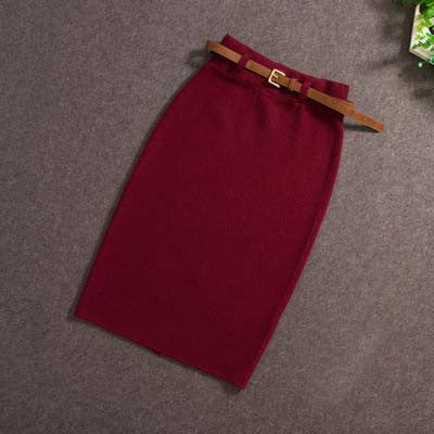 Online discount shop Australia - High Quality Skirts Casual Women High Waist Knee-length Knitted Pencil Skirt Elegant Slim Midi Skirts