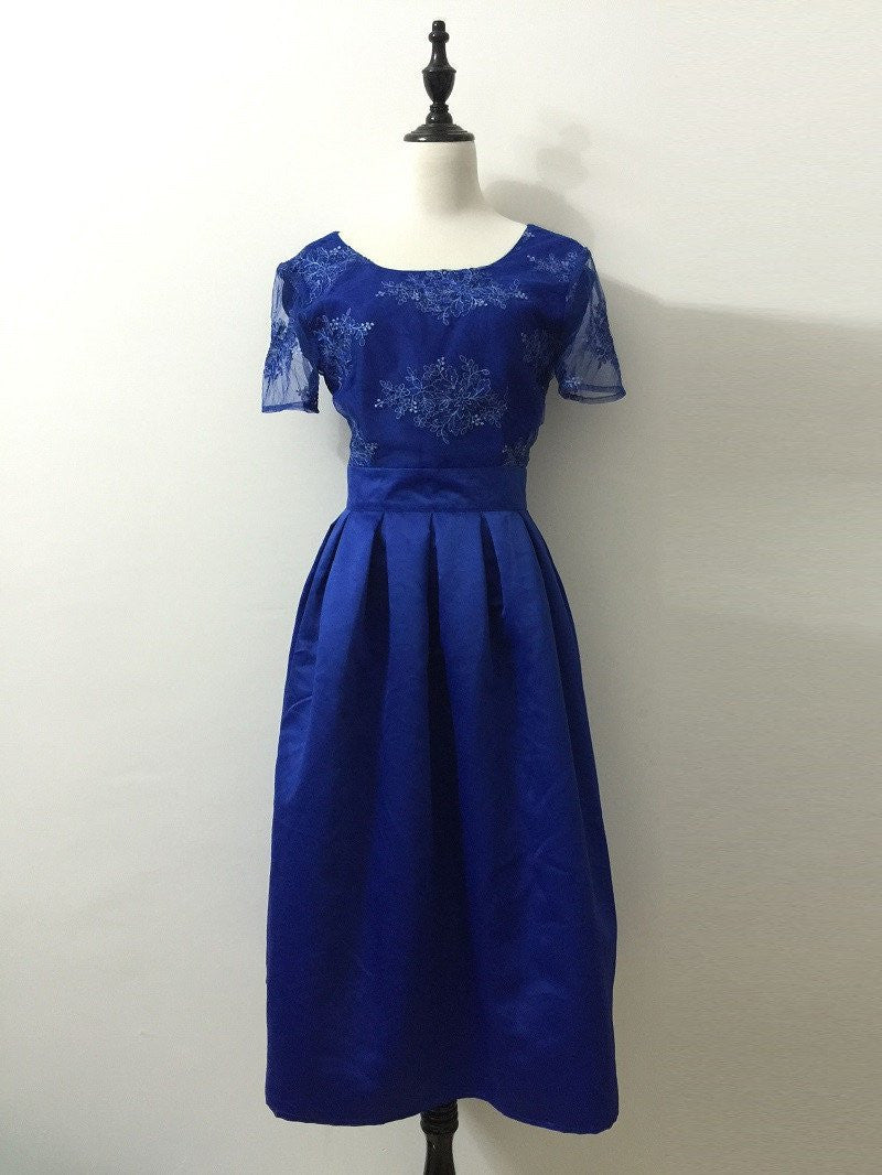 Women Summer Dress Girls Embroidery Lace Party Dresses Backless Vintage Sundress Casual Knee Length Pleated Dress