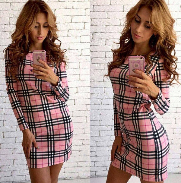 Online discount shop Australia - Brand New Autumn Winter Dress Fashion trends Plaid Printed Dress Slim Package hip Casual Sexy Dress Women Dresses Vestidos