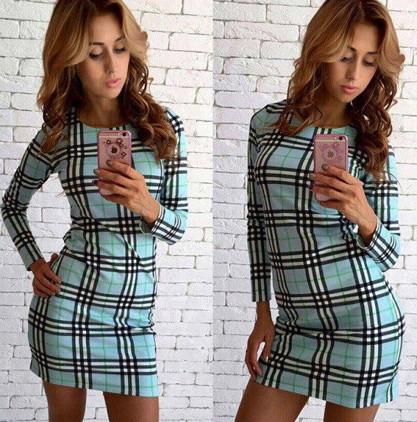 Online discount shop Australia - Brand New Autumn Winter Dress Fashion trends Plaid Printed Dress Slim Package hip Casual Sexy Dress Women Dresses Vestidos