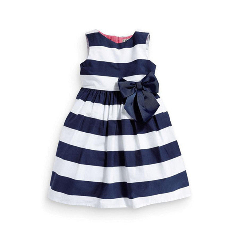 Baby Kid Girls Sleeveless One Piece Dress Blue Striped Bowknot Tutu Summer Dresses - CelebritystyleFashion.com.au online clothing shop australia