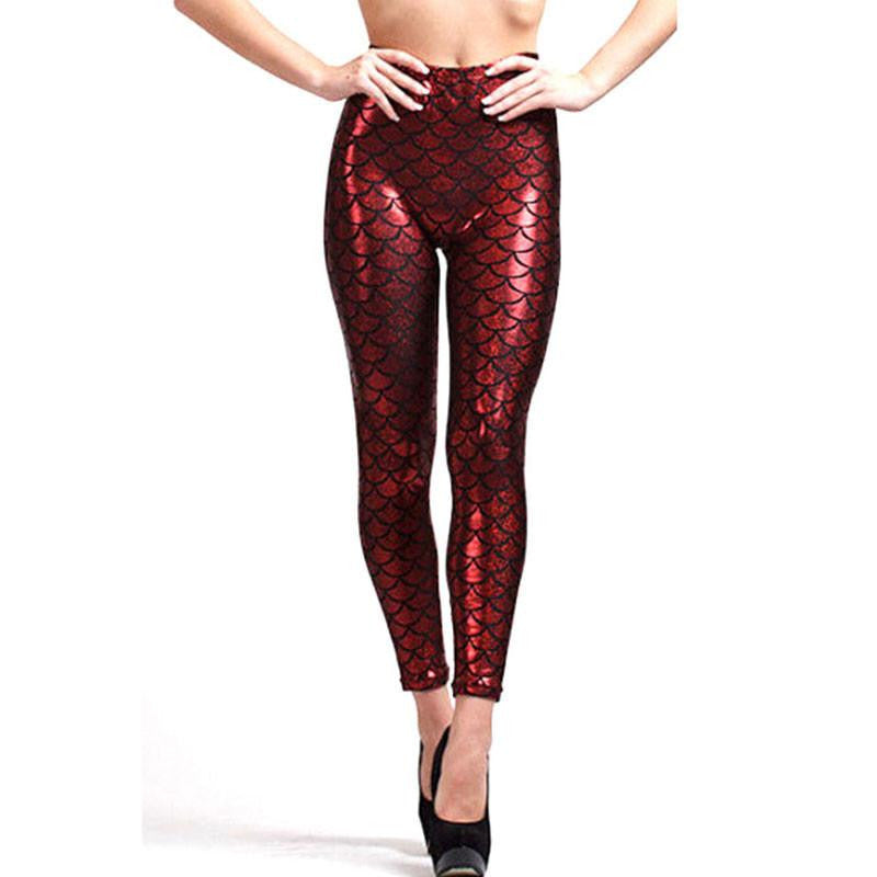 Women Shine Fish Scale Mermaid Printed Leggings Slim High Waist Pencil Pants Arrival
