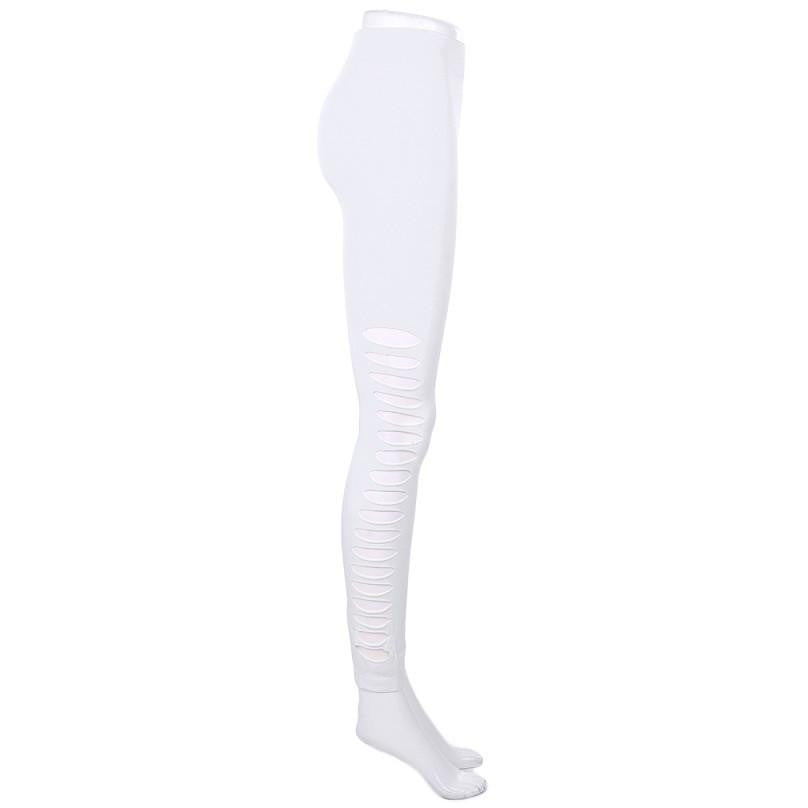 Women Leggings Candy Color Skinny Ripped Hole Cut Out Leggings Pants Black/White/Pink Color