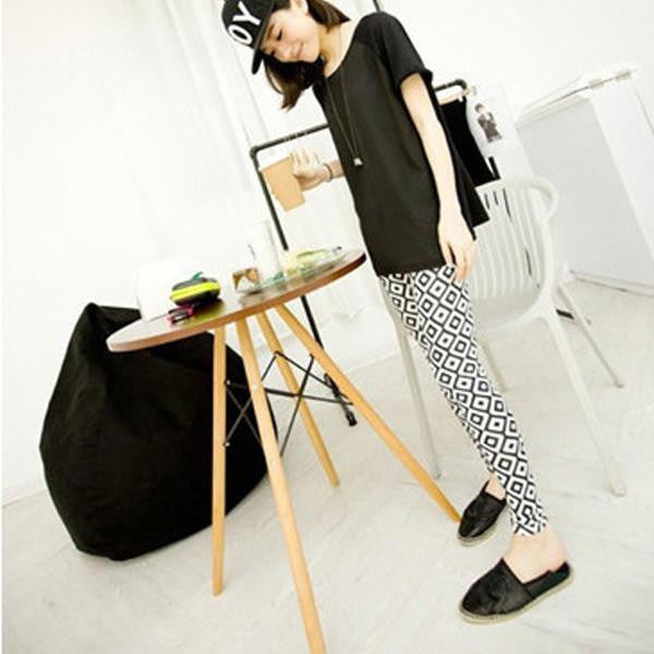 Stylish Women Skinny Legging Pants Stripe Grid Porcelain Geometry Multi-Pattern Pencil Legging