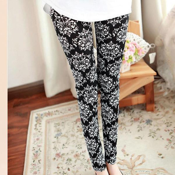 Stylish Women Skinny Legging Pants Stripe Grid Porcelain Geometry Multi-Pattern Pencil Legging