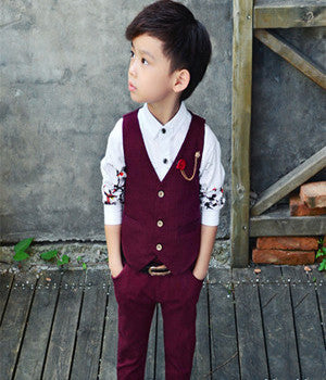 High Fashion Boy Clothes Suit Kid 2 Pcs Dotted Waistcoat + Pants Children Spring & Autumn Formal Clothing Set For Wedding - CelebritystyleFashion.com.au online clothing shop australia