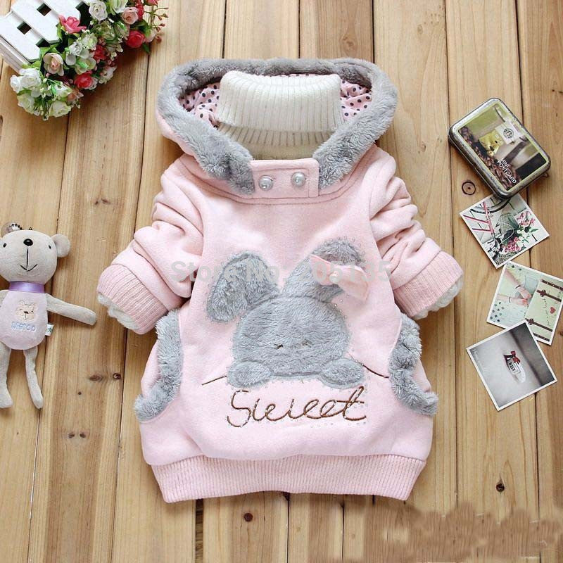 Baby girls Coat Kids Warm Winter Outerwear Children Hooded Jacket bunny sweater Pink&Gray 2-6Y - CelebritystyleFashion.com.au online clothing shop australia