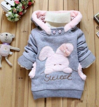 Baby girls Coat Kids Warm Winter Outerwear Children Hooded Jacket bunny sweater Pink&Gray 2-6Y - CelebritystyleFashion.com.au online clothing shop australia