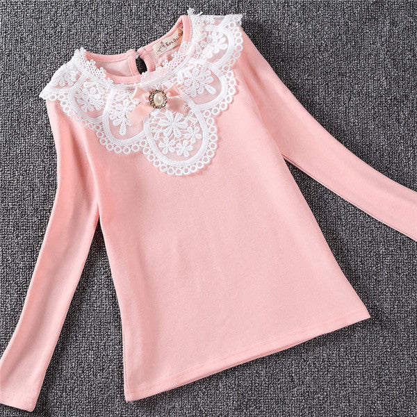 New Autumn Winter Girls Blouses Shirts Fashion Warm Add Wool Long Sleeve White Lace Flower Blouses Girls Cotton Clothes - CelebritystyleFashion.com.au online clothing shop australia