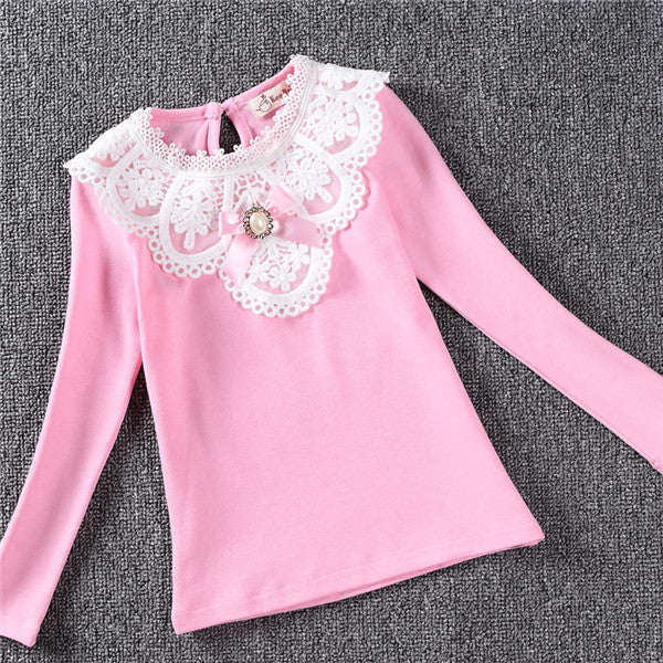New Autumn Winter Girls Blouses Shirts Fashion Warm Add Wool Long Sleeve White Lace Flower Blouses Girls Cotton Clothes - CelebritystyleFashion.com.au online clothing shop australia
