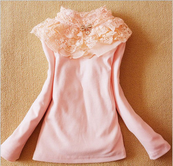 New Autumn Winter Girls Blouses Shirts Fashion Warm Add Wool Long Sleeve White Lace Flower Blouses Girls Cotton Clothes - CelebritystyleFashion.com.au online clothing shop australia