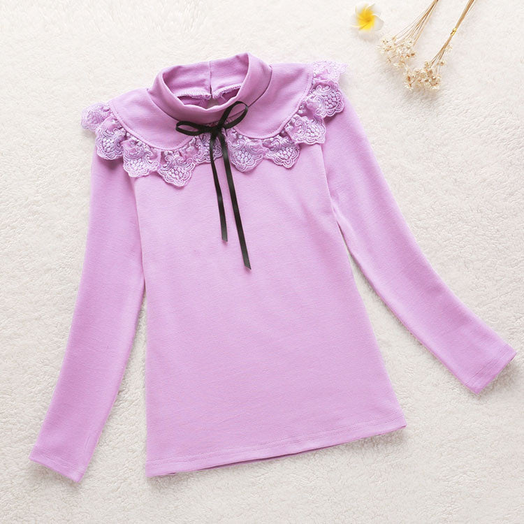 Girls Blouses Spring Autumn Children Clothing Turn-Down Collar Girl Princess Shirts Pearl Child Lace Bottoming Shirt 3-12Y - CelebritystyleFashion.com.au online clothing shop australia