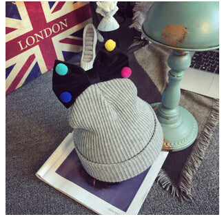 Lovely Girls Knitted Wool Solid knitted Hats Cute Mix Color Ball Bow-knot gorro for kids girls children beanies hedging - CelebritystyleFashion.com.au online clothing shop australia