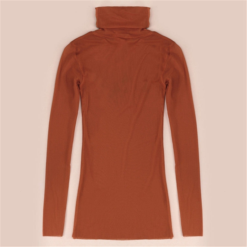 Fashion Shirt Women Turtleneck Long Sleeve Slim Tops Shirts Casual Solid Tee Shirt Lace Mesh