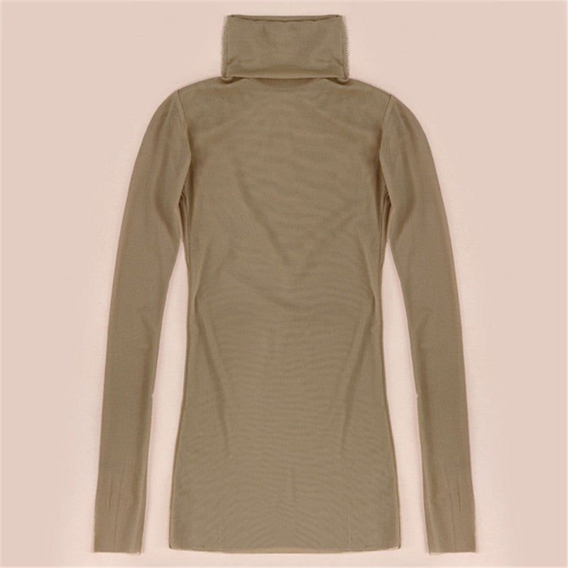 Fashion Shirt Women Turtleneck Long Sleeve Slim Tops Shirts Casual Solid Tee Shirt Lace Mesh