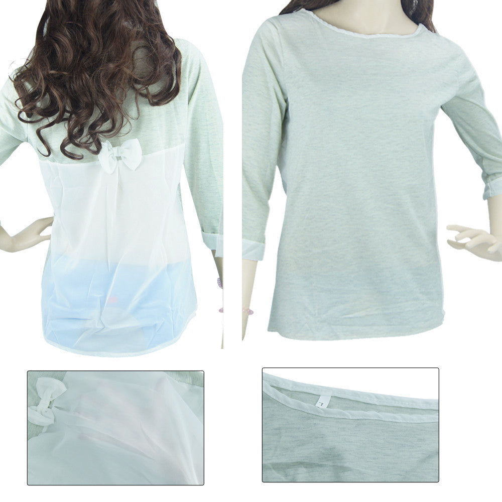 Women Lady Casual Loose Fashion Fashion Sweet Casual Vogue Slim Fit Bowknot O Neck Top Blouse Tee Shirt