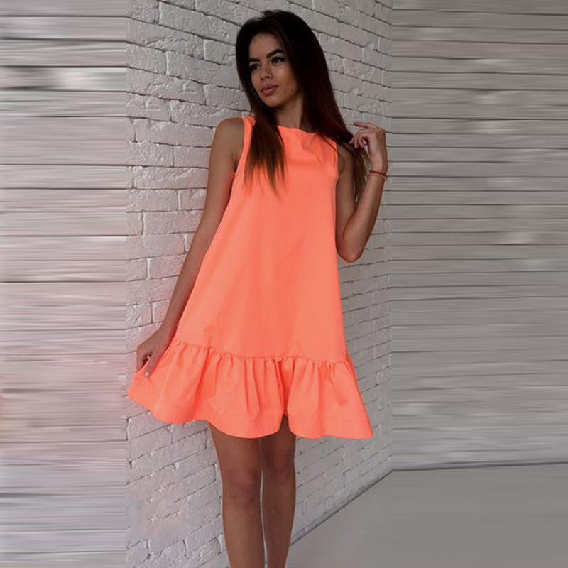 Women Dress Summer Sleeveless Back Zipper Cotton Green Ruffle Cute Casual Short Dress Loose Party Beach Dress Girl Vestidos