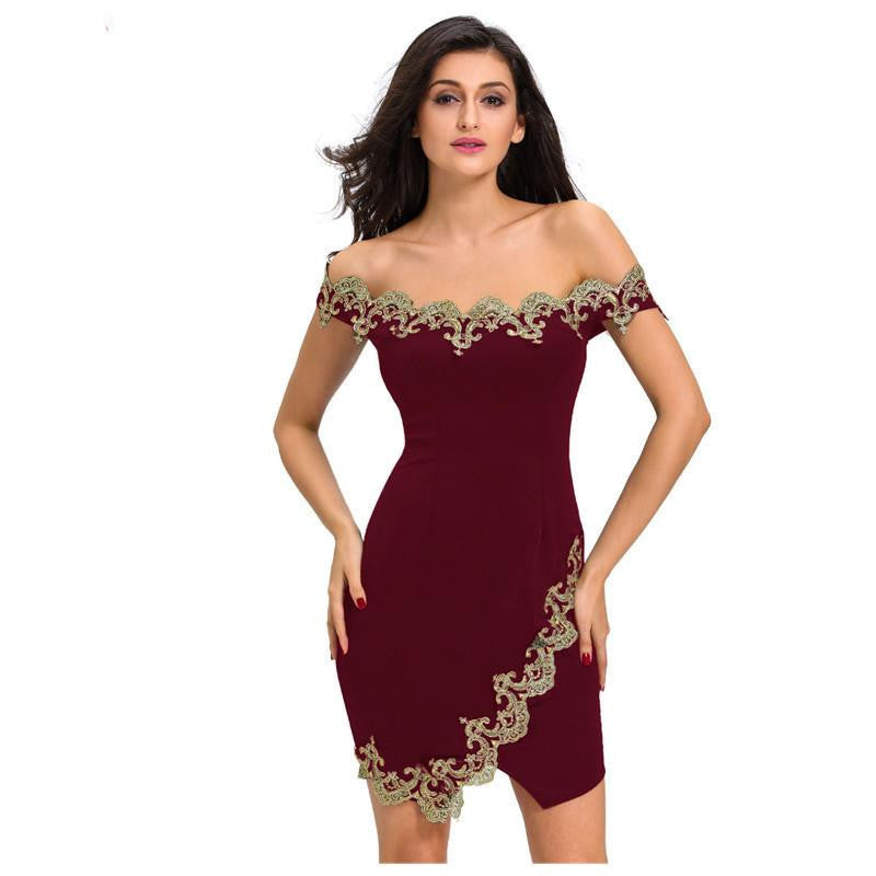 Party Robes Gold Lace Black Off Shoulder Mini Dress elegantes LC22715