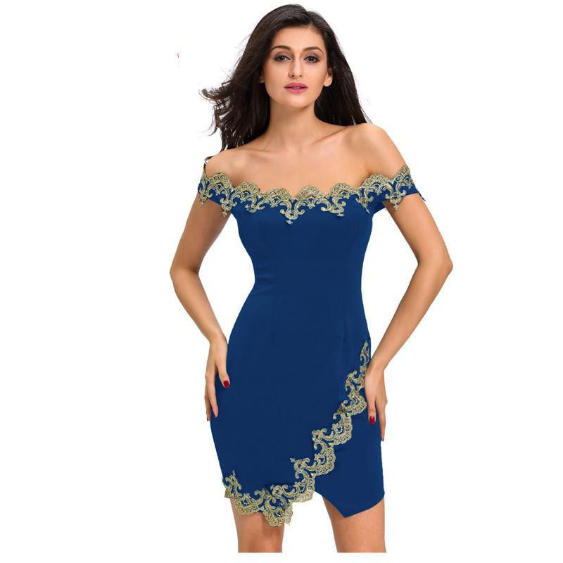 Party Robes Gold Lace Black Off Shoulder Mini Dress elegantes LC22715