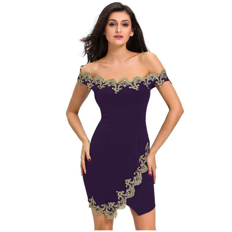 Party Robes Gold Lace Black Off Shoulder Mini Dress elegantes LC22715