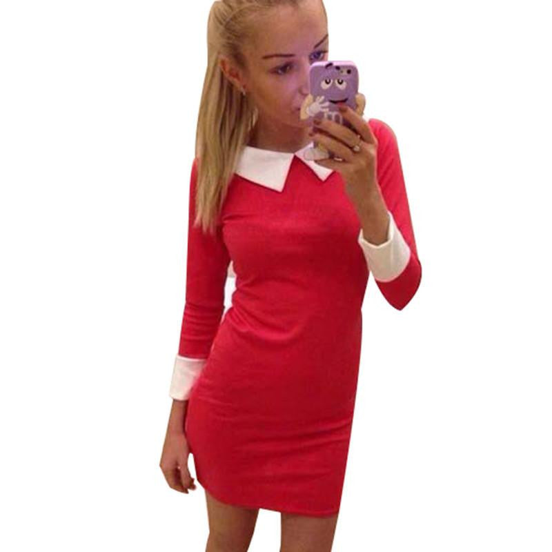 Women Dress Fashion Turn-down Collar Slim Casual Dresses Elegant Blue Dress Feminine Vestido QAF019LMXC