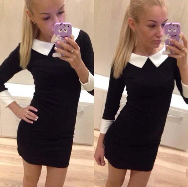 Women Dress Fashion Turn-down Collar Slim Casual Dresses Elegant Blue Dress Feminine Vestido QAF019LMXC