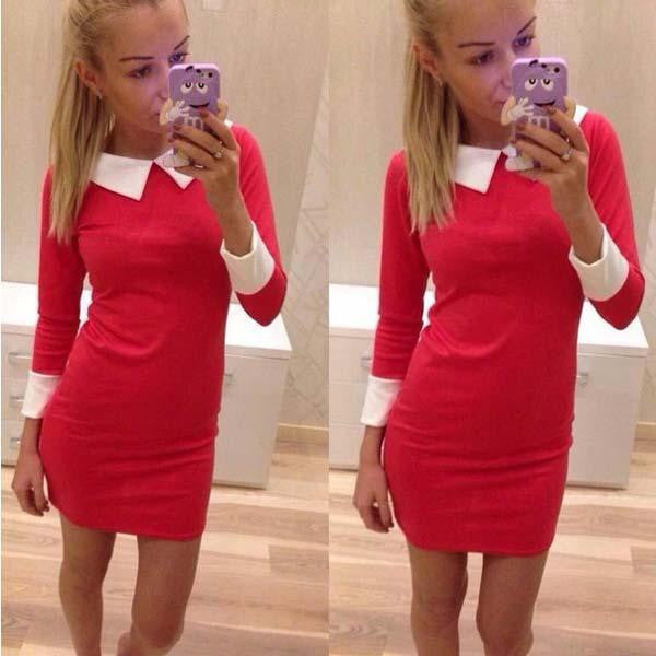 Women Dress Fashion Turn-down Collar Slim Casual Dresses Elegant Blue Dress Feminine Vestido QAF019LMXC