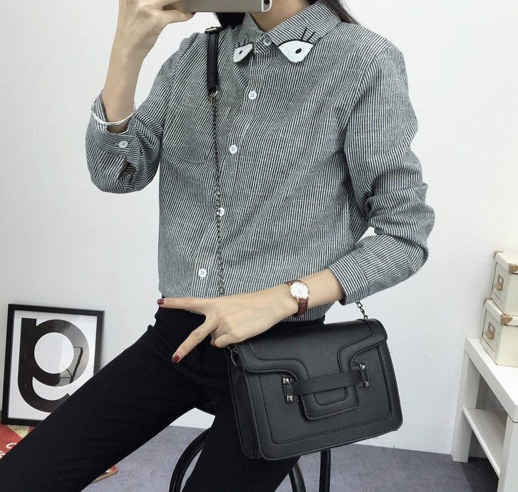 Women's Shirt Blouse Cat Embroidery Long Sleeve Women Shirt's Casual Tops Size M-XL