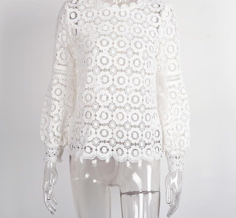 Online discount shop Australia - BeAvant Hollow out floral lace blouse shirt Women elegant long sleeve white blouse  tops cool blouse