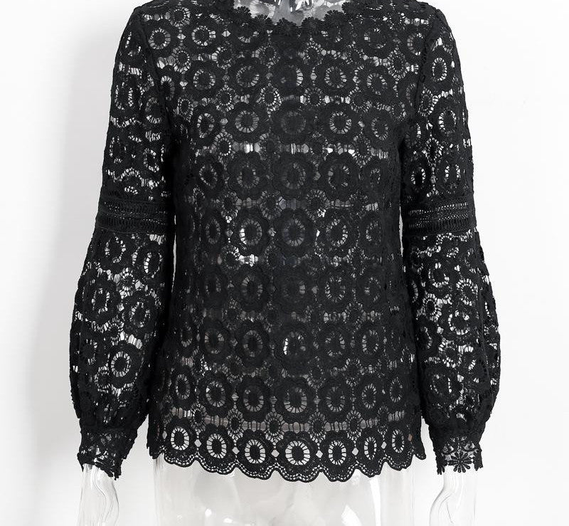 Online discount shop Australia - BeAvant Hollow out floral lace blouse shirt Women elegant long sleeve white blouse  tops cool blouse