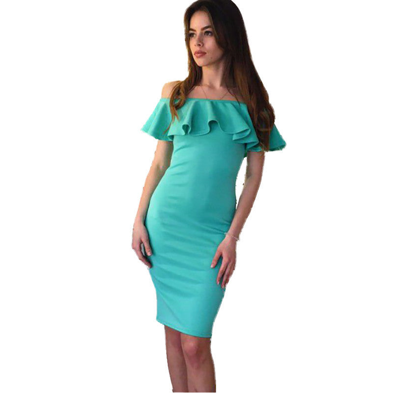 Online discount shop Australia - Elegant Women Dress Sexy Off Shoulder Casual Ruffles Slash Neck Cotton Beach Dresses Girls Short Party Plus Size