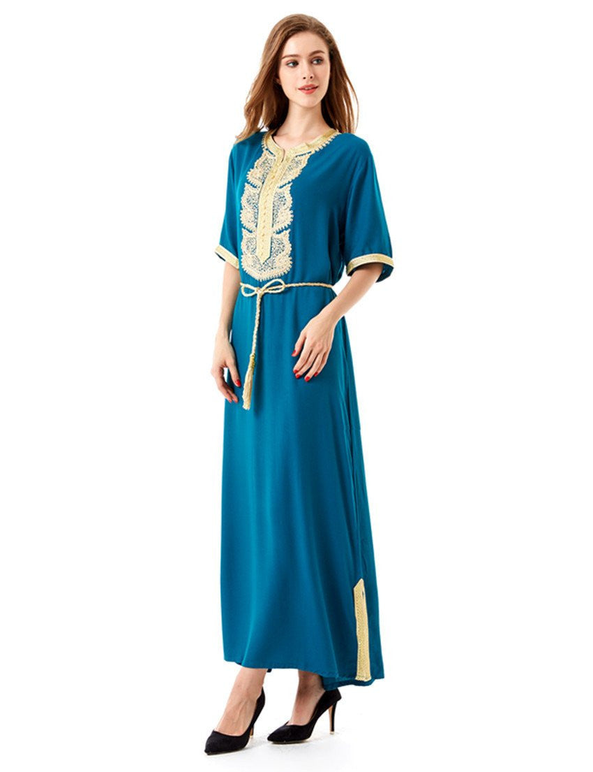 Women's Maxi Muslim Long Dubai Dress moroccan Kaftan Caftan Jilbab Islamic Abaya Muslim abaya Turkish arabic dress robe 1604