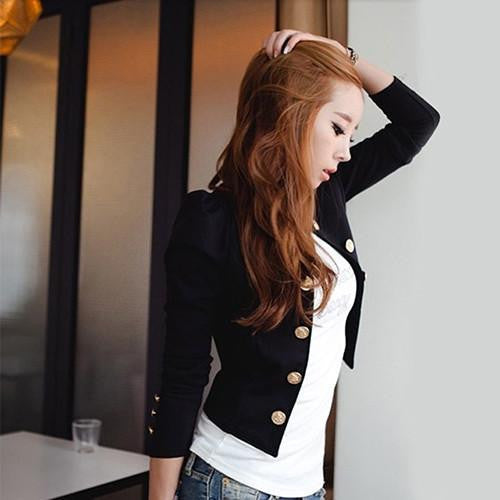 Women's Fashion Double Breasted long Sleeve Short Suit Jacket Coat Outwear