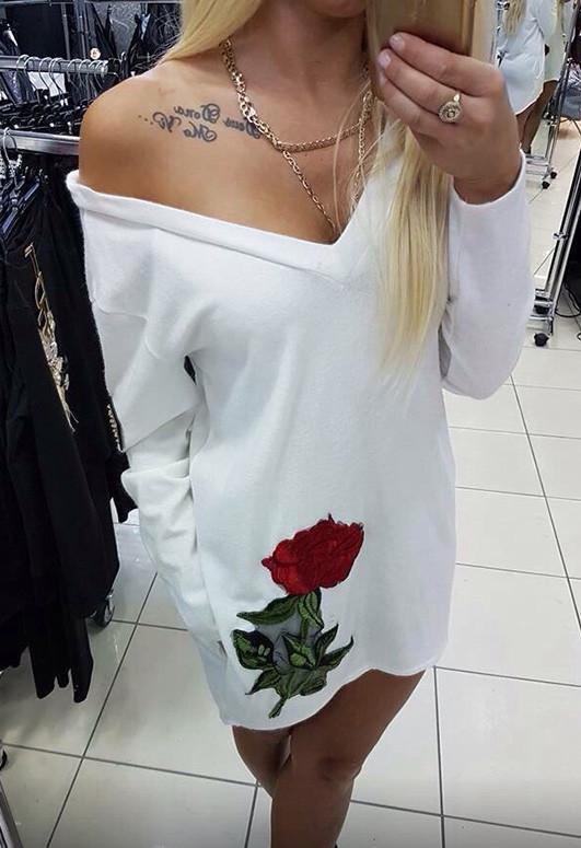 Style Casual Womens Deep V-neck Autumn Embroidery Party Dresses Fall Vintage Long Sleeve Casual Dress