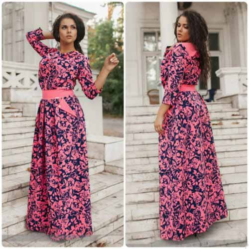 Online discount shop Australia - CASUAL Losse PRINT 3/4 SLEEVE Natural Waistline O-NECK FLOOR LENGTH Women Summer Dress