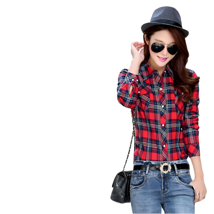 Thick Velvet Cotton Long Sleeve Women's Plaid Shirt Flannel Blouses Girl Female Tops