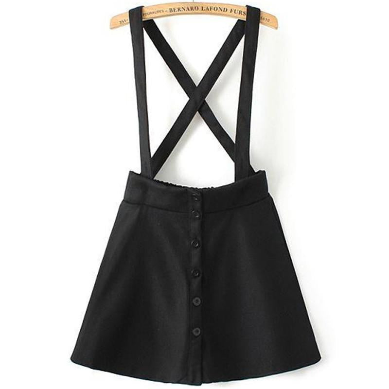Sheinside Women Fashion Skirts Female Clothes A Line Cross Back Strap Plaid Buttons Skirt With Suspenders