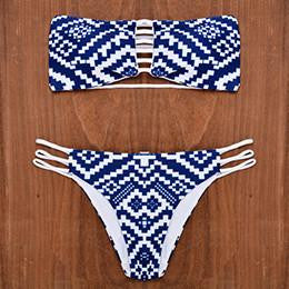 Push Up Bikini Set Reversible Print Strapless Padded Bra Beach Bathing Suits