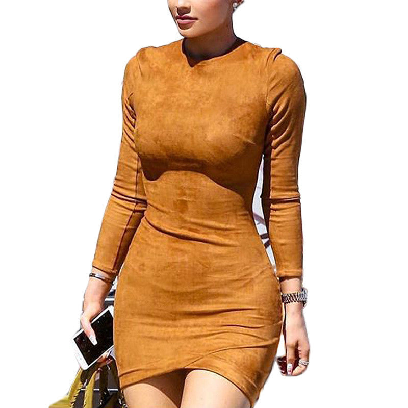 Online discount shop Australia - Long Sleeve Slim Party Dress Sexy Women Winter Dresses Kylie Jenner Skin Tight Faux Suede Bodycon Dress D63308R