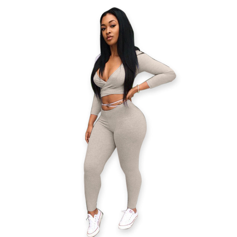 Online discount shop Australia - Fashion two pieces deep v-neck gray bandage jumpsuit club night wear Rompers Women bodycon jumpsuit bandage Bodysuit
