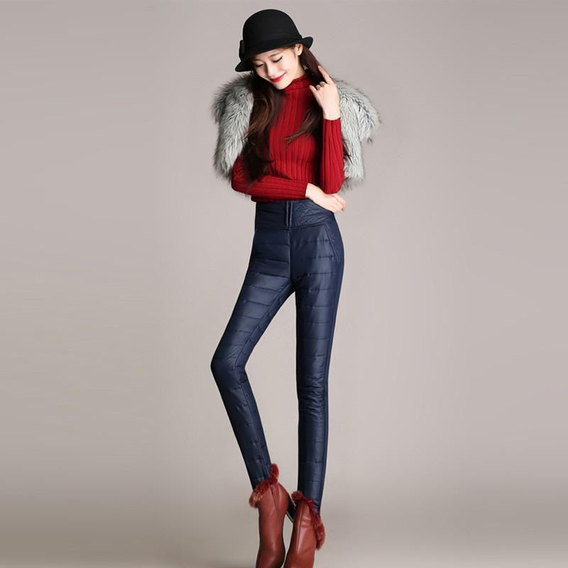 Women Formal Pants Winter High Waisted Outer Wear Women female Fashion Slim Warm Thick Down Pants Trousers skinny